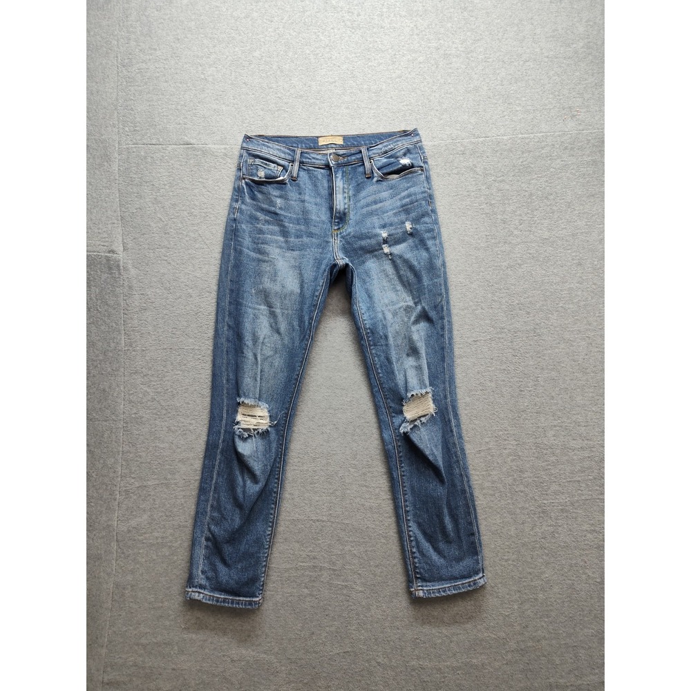 Bianco Women Denim Jeans 27 Blue Zip Button 5 Pockets Distressed Mid Rise Casual